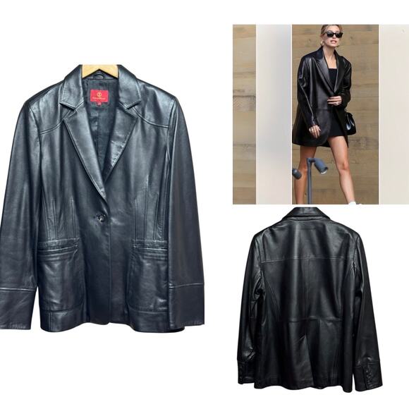 Cole Haan Lambskin Leather Single Button Blazer Jacket Black Size Large - Picture 1 of 15